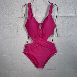 Bar III Women's Draped Monokini Swimsuit, Candy Kiss XS $94